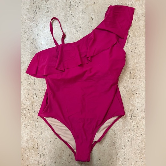 NWT Kona Sol One Piece Compression Pink Ruffle Swimsuit Size 16 - Picture 1 of 8